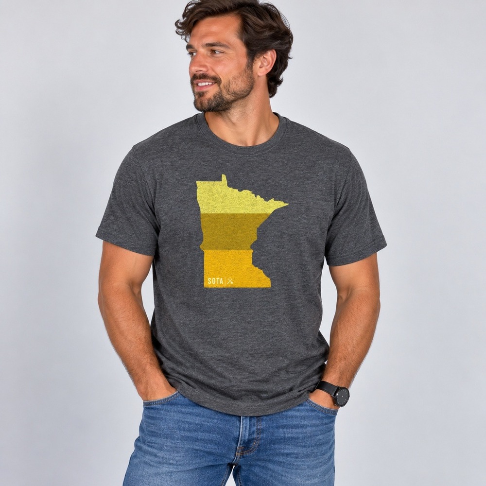 Sota Clothing Co Minnesota State Graphic T-Shirt Gray Yellow Small MN Tee
